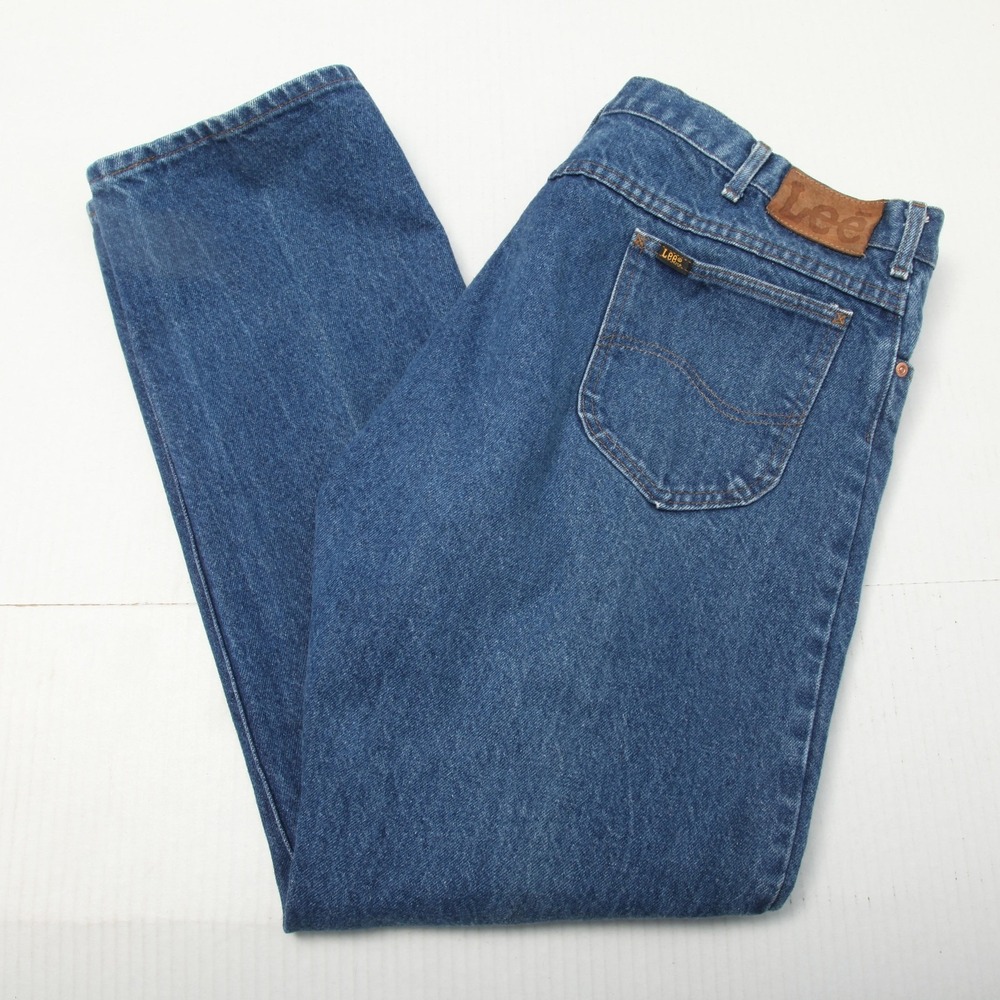 Vintage Lee Jeans Mens 42x32 Blue Relaxed Straight High Rise Denim USA 80s Union